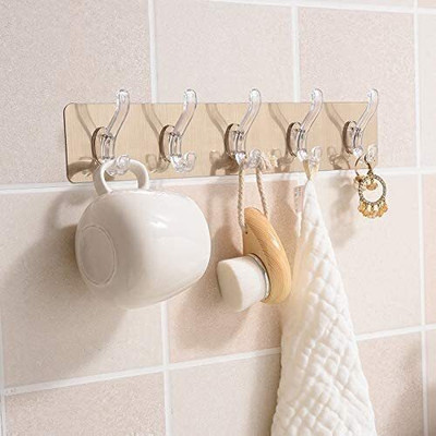 Buyerzone 6 in 1 Golden Sticker hook Hook Rail 6(Pack of 1)