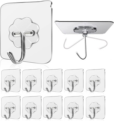 Attilio Adhesive Wall Hooks,Heavy Duty Sticky Hooks For Kitchen,Bathroom,Bedroom Hook 10 Hook 10(Pack of 10)