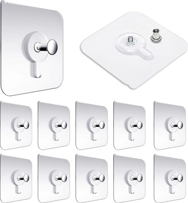 Ziva Enterprise ZE Wall Mounted Self-Adhesive Hook (Pack of 10 Heavy Duty Waterproof) Hook 1(Pack of 10)