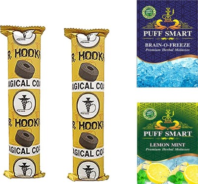 Puff Smart Premium Herbal Flavor Brain-O-Freeze & Lemon Mint With 2 Polo Magic Coal Hookah Charcoals(Pack of 4)
