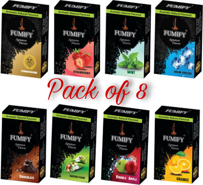 FUMIFY Juicy Clouds, Puff, Taste, Repeat – The Best Hookah Flavors Online DOUBLE APPLE, ORANGE, CHOCOLATE, STRAWBERRY, COMMISSIONER, MAGHAI PAAN, BRAIN FREEZER, MINT Hookah Flavor(320 g, Pack of 8)