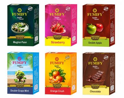 FUMIFY Signature Flavours Assorted Combo Pack | 6 Premium Flavors MAGHAI PAAN, DOUBLE APPLE, DOUBLE GRAPE MINT, STRAWBERRY, CHOCOLATE, ORANGE CRUSH Hookah Flavor(240 g, Pack of 6)