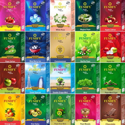 FUMIFY FUMIFY All-in-One Herbal Hookah Flavour Pack | 20 Unique Flavours | No Tobacco DOUBLE APPLE, STRAWBERRY, BRAIN FREEZER, MAGHAI PAAN, KIWI SALSA, CHOCOLATE, COMMISSIONER Hookah Flavor(800 g, Pack of 20)
