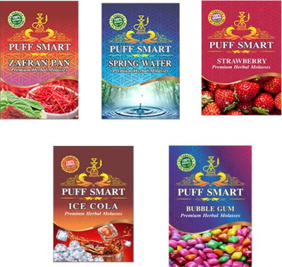 Puff Smart Premium Herbal Flavors Zafran Paan, Spring Water, Bubblegum, Strawberry, Ice Cola Hookah Flavor(250 g, Pack of 5)