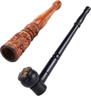 White Leaf Tobacco Pipe Wooden Smoking Pipe Black Bowl & Chillum (Pack Of 2) Wood Pipe Wooden Inside Fitting Hookah Mouth Tip(Black, Brown, Pack of 2)