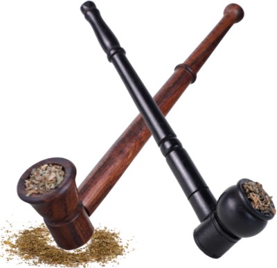 White Leaf Tobacco Pipe Wooden Smoking Pipe Black Bowl & Brown Pot (Pack Of 2) Wood Pipe Wooden Inside Fitting Hookah Mouth Tip(Black, Brown, Pack of 2)