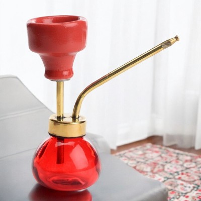 DESI KARIGAR Hookah // Flavour Hookah 6 Inch --Hk1001 6 inch Glass, Ceramic Hookah(Red)