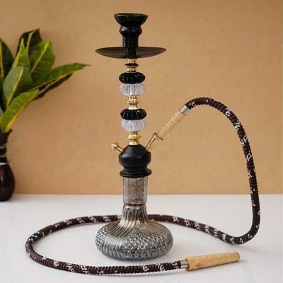kraftynation Glass Hookah Pot Black Kharbuza with Black Stem (12 Inches) 12 inch Glass Hookah(Black)