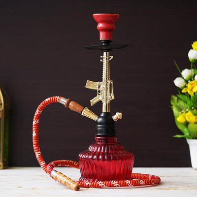 FUMIFY 16 inch Glass, Iron Hookah(Red, Silver)
