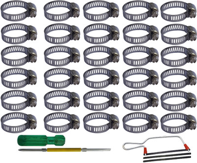 ESEKSAFAR 30pc Hose Clamp 1inch (10-25)mm & 2in1 Screwdriver 1 Hacksaw 2blade (Pack of 34) Hose Clamps