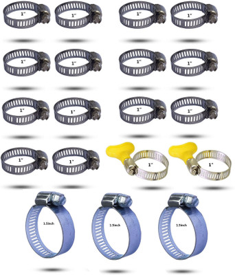ESEKSAFAR 19pcs Easy Adjustable Pipe Clamp 3pc 1.5inch & 1inch 14pc metal and 2pc plastic Hose Clamps