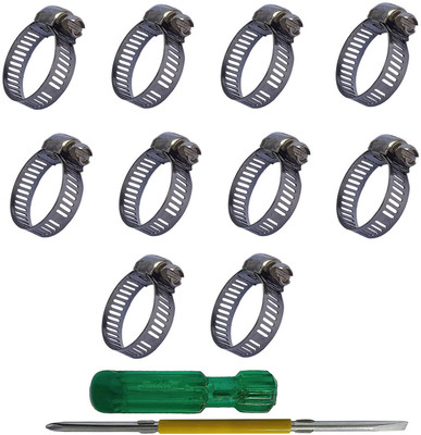 ESEKSAFAR 10pc Hose Clip 1inch Adjustable (10-25)mm with 2in1 Screwdriver (Pack of 11) Hose Clamps