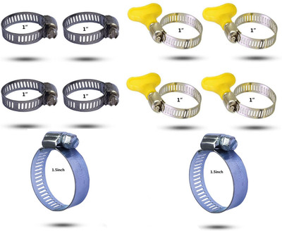 ESEKSAFAR 10pc Easy Adjustable Pipe Clamp 2pc 1.5inch & 8pc 1inch metal and plastic Hose Clamps
