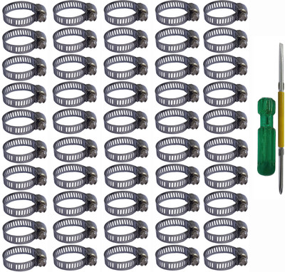 ESEKSAFAR 1inch 50pcs Hose Clamp adjust size (10-25)mm & 2in1 Screwdriver set Hose Clamps