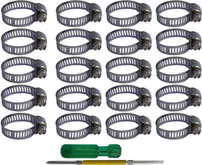 ESEKSAFAR 20pc Hose Clip 1inch Adjustable (10-25)mm with 2in1 Screwdriver (Pack of 21) Hose Clamps