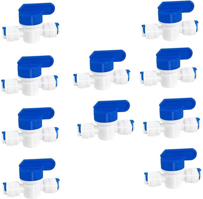 Aameria RO Manual Flush Straight Double OD ON/OFF Valve Push Fit (White, 1/4 Inch)- 10Pc Hose Connector