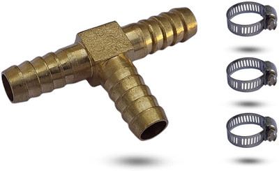 ESEKSAFAR Heavy duty 1pc Three way Gas pipe Brass connector 10mm with 3pc Clamp set Hose Connector