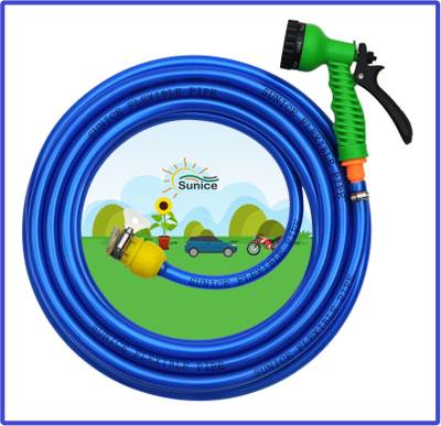 SUNICE 10 Meter Blue Flexible Hose Pipe with 7 Pattern Spray gun (Diameter : ½’’,12 mm) Car Washing 7 Pattern Spray gun leak Proof Universal tap Adapter Premium Hose Pipe
