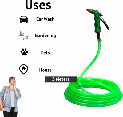 Anshi 5 Meter Flexible Hose Pipe with single Spray gun (Diameter : ½’’,12 mm) Car Washing Spray gun leak Proof Universal tap Adapter Premium Color may Vary Hose Pipe(500 cm)