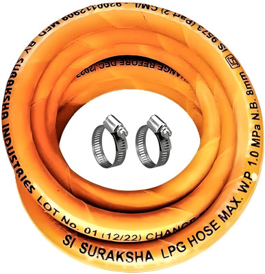 handu indian Bharat 1.5 Meter Original Gas Pipe With Clump ISI CERTIFIED Hose Pipe Gas Pipe Steel Wire Rubber Hose Pipe Hose Pipe(1.5 cm)
