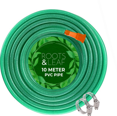 ROOTS & LEAF 10 M 0.5-Inch PVC Water Pipe - (1 Pc)| Lightweight, Durable & Flexible Hose with Accessories Connector & Clamps| Watering Garden, Outdoor-Indoor Use Hose Pipe(10 m)