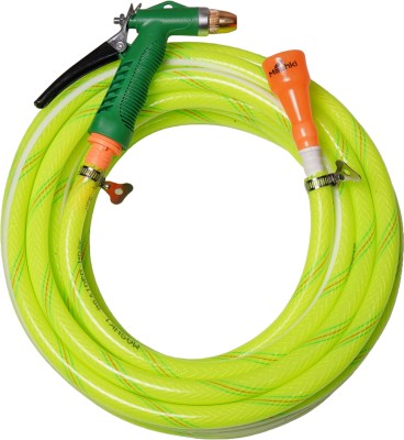 MASHKI 20 Meter 1/2 Inch 3-Layered Braided Water Pipe with Water Spray Gun 3 Layered Braided Water Pipe With Metal Nozzle Water Spray Gun (20M) Hose Pipe(20 m)