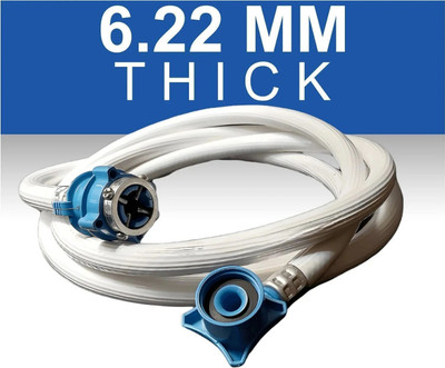 Eaglekart (The Rarest Quality 6.2mm Thick) 3 Meter Washing Machine Inlet Pipe Pipe/Tube with Lock Type Tap Adapter/Connector (3 Meter) White Blue Hose Pipe(300 m)