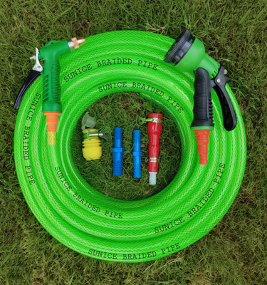SUNICE 15 METER 7-PATTERN ,3-LAYERED HEAVY DUTY HOSE PIPE WITH ACCESSORIES (Size:12mm,0.5 inch) GARDENING AND BIKE & CAR WASHING Hose Pipe(1500 cm)