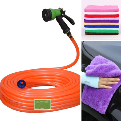 DKCRAFTTOUCH 16 Feet Length Orange Color Water Hose and 8 Mode Gun with free micro fiberCloth Hose Pipe Premium Quality with 8 Pattern Spray Gun Hose Pipe(5 m)