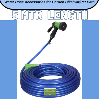 DKCRAFTTOUCH 16 Feet Length Blue Color Water Hose with 8 Mode Gun For Garden/Car/bike/Petwash Hose Pipe Premium Quality with 8 Pattern Spray Gun Hose Pipe(5 m)