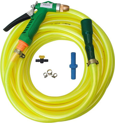AnshiEnterises FLEXIBLE YELLOW ( INCH ,12 mm) With Water Spray Gun Get slightly different in colour but same quality Hose Pipe(1000 cm)