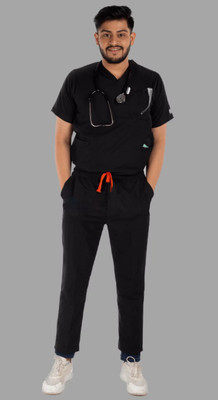 UNISIM Men Scrub Suit Shirt, Pant Hospital Scrub(Black S)