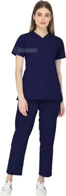 IS IndoSurgicals Premium Scrub Suit for Women (Faux Wrap Neck) Shirt, Pant Hospital Scrub(Navy Blue XL)