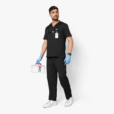 KNYA Men | Scrub Suit | Pant, Shirt Hospital Scrub(Black S)