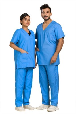 Hospriqs Unisex Poly Cotton V neck Scrub Dress Shirt, Pant Hospital Scrub(Sky Blue XL)