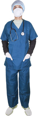 MOWELL Scrub Suit V-Neck Unisex 5 Pocket Active Athleisure wear Modern For Doctors Pant, Shirt Hospital Scrub(BLUE M)