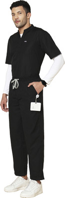 Knya med Classic Men's Mandarin Collar Scrubs Gown Hospital Scrub(Black M)