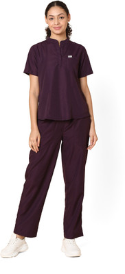 Knya med Classic Women's Mandarin Collar Scrubs Pant, Shirt Hospital Scrub(Wine S)