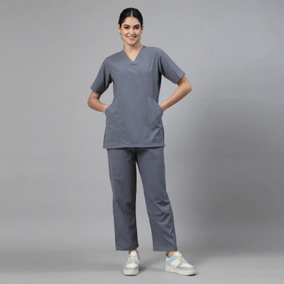 SHARMASCRUBS Women Medical Scrub – Doctors & Nurse Scrub Suit/ OT Dress (Grey, M) Shirt, Pant Hospital Scrub(Grey M)