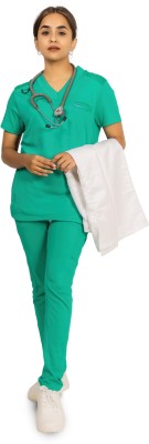 Supermedic Women Scrub Suit,Standard fit,V-neck,For Doctors & Healthcare Professionals Shirt, Pant Hospital Scrub(Green L)