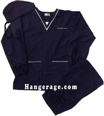 hangerage SCRUB SUIT SET, FULL SLEEVES WITH RIB,V NECK, NAVY BLUE for Men and Women Shirt Hospital Scrub(Navy Blue XXL)