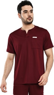 Thermaissance Smart Crew Neck Top - 1 Patch Pocket Shirt Hospital Scrub(Wine XS)