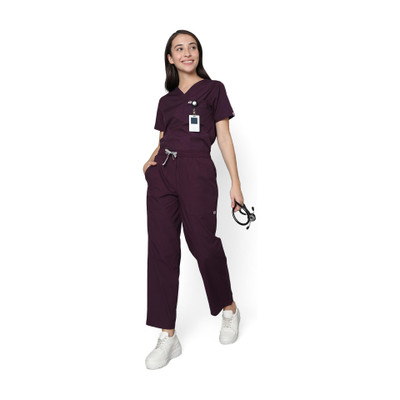 KNYA Classic Women's New Gen Scrubs Pant, Shirt Hospital Scrub(Wine L)