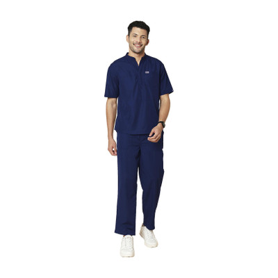 Knya med Classic Men's Mandarin Collar Scrubs Gown Hospital Scrub(Navy Blue XL)