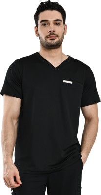 Thermaissance Men's Scrub-Smart V-neck Top 1 Drop Pocket Shirt Hospital Scrub(Black XL)