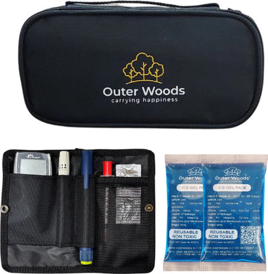 Outer Woods OW-12 Black Insulin Cooler Bag with 2 Units Ice Gel Pack - 6 to 8 Hours Cooling Pack(Black)