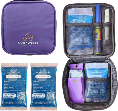 Outer Woods Insulin Cooler Travel Bag for Diabetics with Two Ice Gel Packs | 6 to 8 Hours Cooing, Glucometer Pocket Pack(Purple)