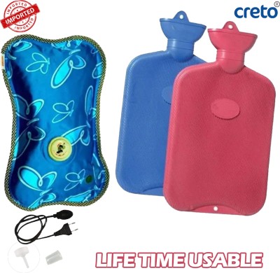 CRETO (Pack of 3) Non-Electric Rubber Heating Pad with Rechargeable Gel Electric 1 L Hot Water Bag(Multicolor)