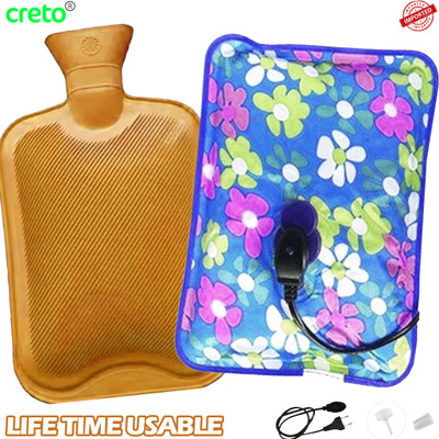 CRETO (2Pack) Combo New Pain Relief Electric hot Water Bag with rubber bottle electric hot water bag & non-electric hot water bag 1 L Hot Water Bag(Multicolor)