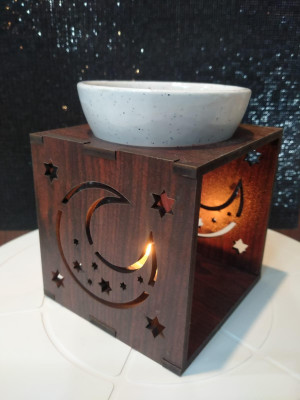 Zenn Aura Moon Wooden Candle Diffuser | Serenity & Charm Ceramic Candle Holder(Multicolor, Pack of 1)